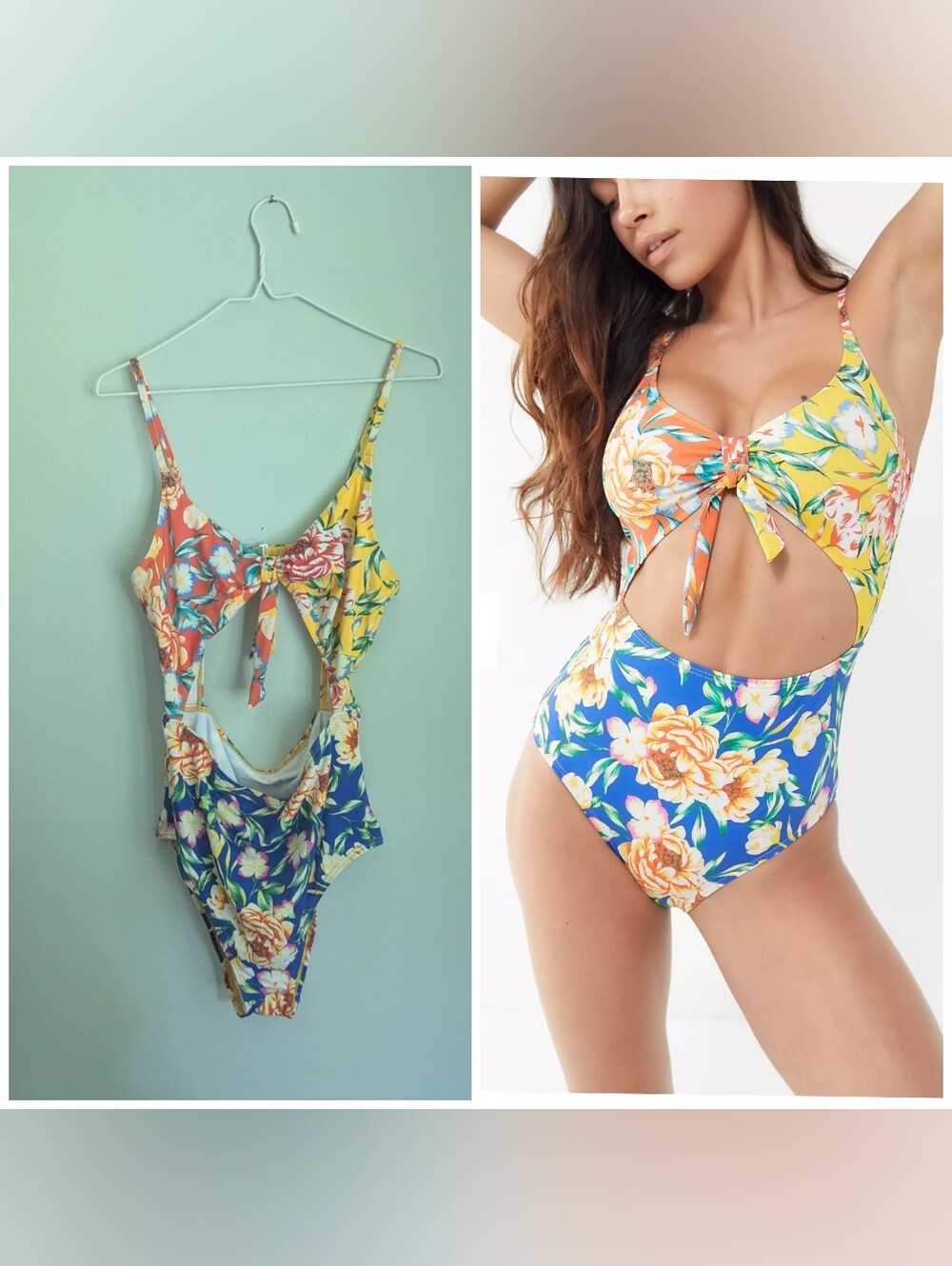 NEW Out From Under Large Printed Floral Tie-Front Cut-Out One-Piece Swimsuit